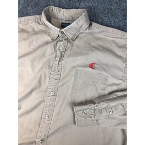 Chestnut Hill Mens Tan Long Sleeve Button Down Shirt Embroidered C Logo Pocket